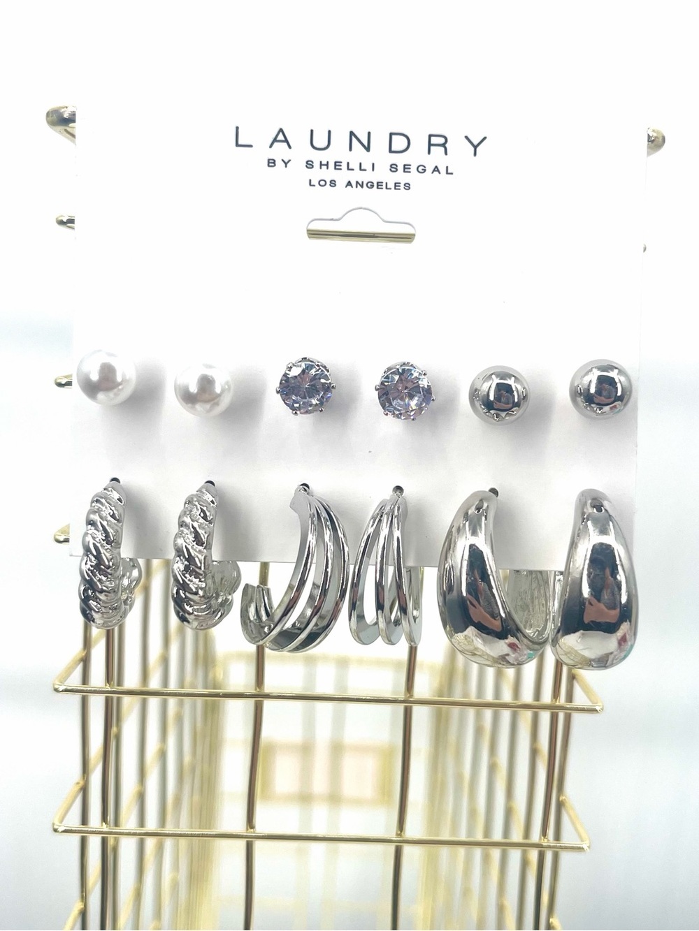 Laundry by Shelli Segal NWT silver toned 6 pair stud hoop earring set